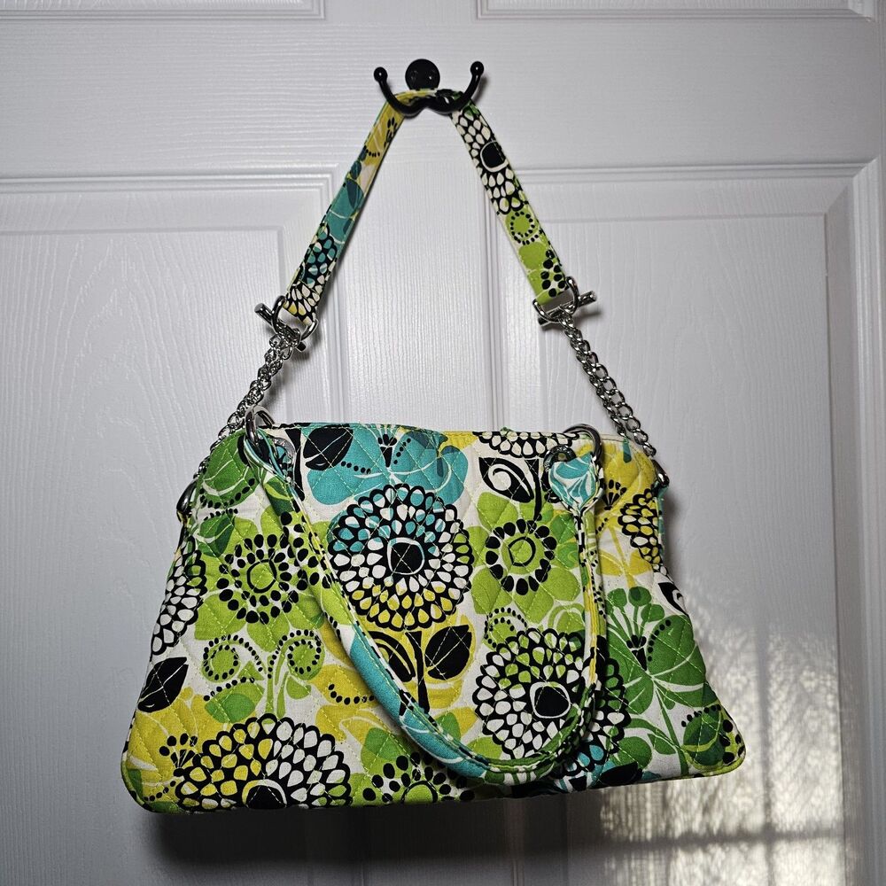Vera Bradley Limes Up Retired Bowler Shoulder Bag Tote Purse Chain Strap